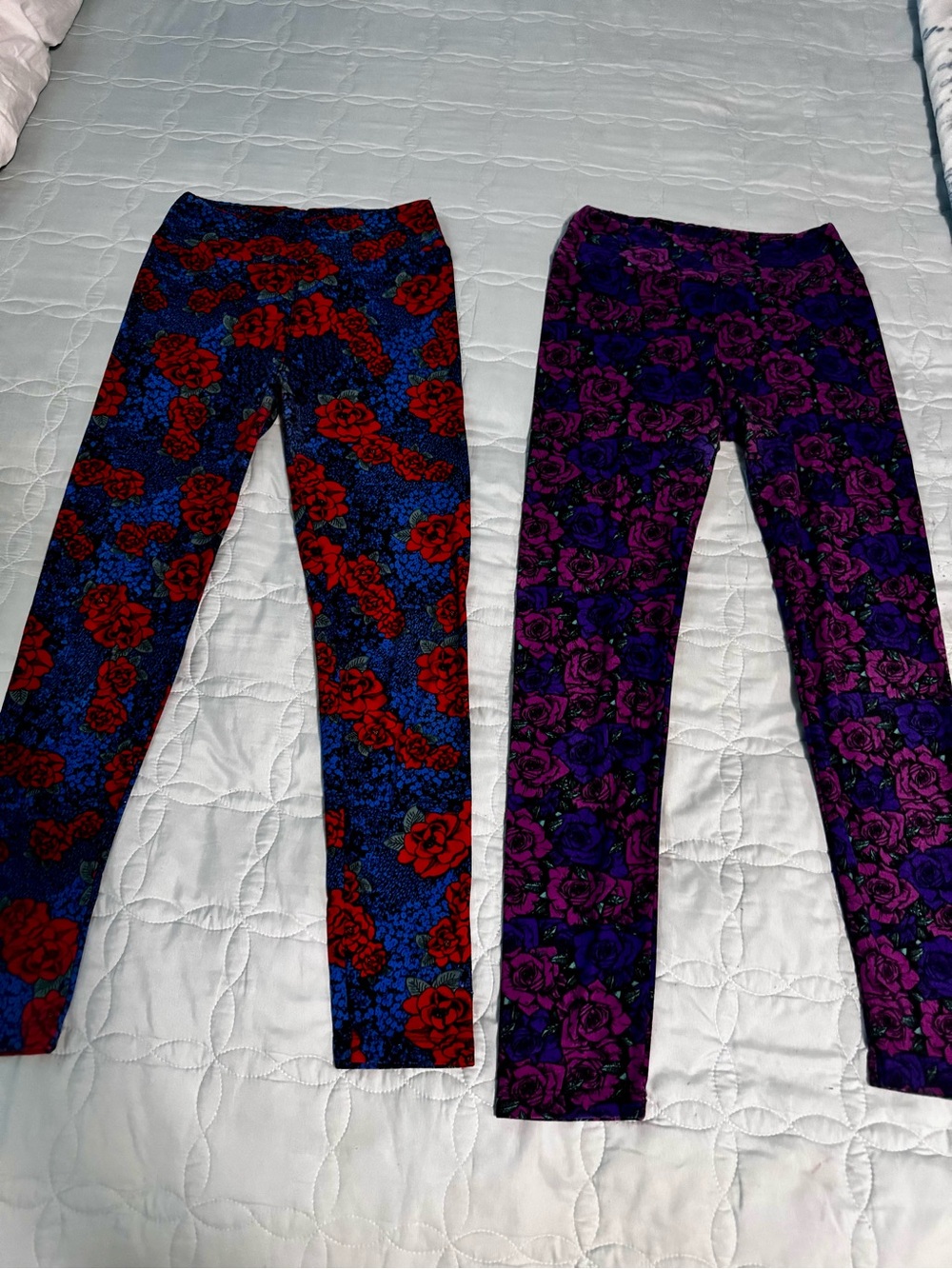 LuLaRoe Floral Leggings Bundle - 2 Pairs (Blue/Red Roses & Purple/Magenta Roses)